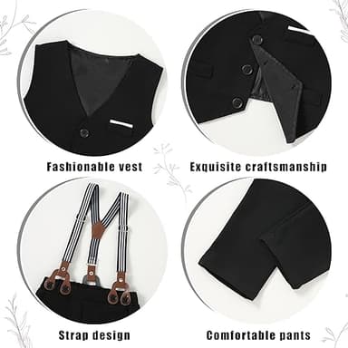 ZOEREA Toddler Boy Suit Formal Wedding Outfits Gentleman Clothes Long Sleeve Shirt + Suspender Pants + Bowtie Black 4-5T - Image 5