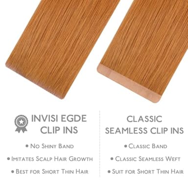 WENNALIFE Invisi Edge Clip in Hair Extensions Real Human Hair, 22 Inch 150g 7pcs Auburn Ginger Seamless Clip in Extensions Remy Hair Clip Ins Invisible Skin Weft Straight Extensiones De Cabello Hmano - Image 3
