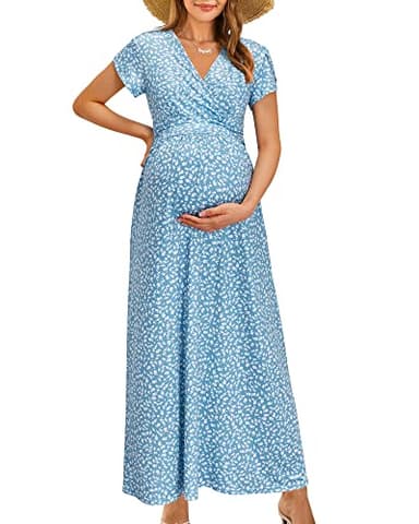 OUGES Summer Maternity Maxi Dress Baby Shower Nursing Dresses Breastfeeding Maternity Photoshoot Outfits(Floral-3,XL) - Image 1