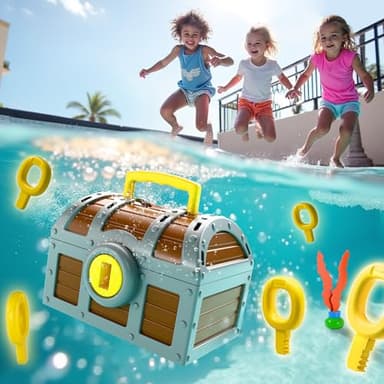 Pool Wave Kids Diving Pool Toy, Large Treasure Chest Water Dive Game W/Keys Gems Fish, Toddler Outdoor Swimming Treasure Box Playset, Fun Summer Swim Party Gifts 3 4 5 6 7 8 10 12 Year Old Boy Girl - Image 7