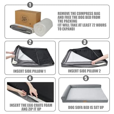 Patas Lague Orthopedic Dog Bed Large Sized Dog 36''X24'', Waterproof L Bolster Medium Pet Sofa Beds with Removable Washable Cover, Soft Comfortable Pet Couch Crate Mat with Nonskid Bottom, Black - Image 6