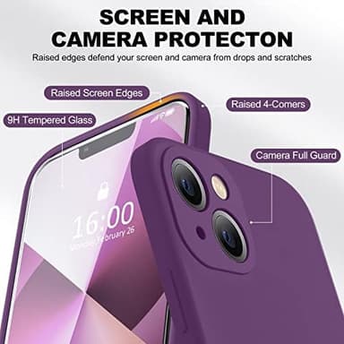 BossKiss Compatible with iPhone 13 Case, Premium Silicone Upgraded [Camera Protection] [2 Screen Protectors] [Soft Anti-Scratch Microfiber Lining] Phone Case for iPhone 13 6.1 inch - Grape - Image 4
