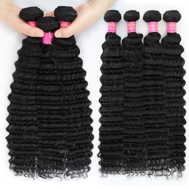 12A Human Hair Bundles 26 28 30 32 Inch 4 Bundles Deep Wave Bundles Human Hair 100% Unprocessed Brazilian Virgin Weave Bundle s Real Natural Black Hair for Women - Image 5
