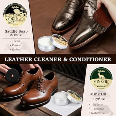 Kakalsa Shoe Shine Kit, Mens Gifts Ideas - 15PCS All-inclusive Leather Cleaner and Conditioner Kit with Saddle Soap, Mink Oil, Shoe Polishes, Shoe Brushes, Shine Sponge and more - Image 3