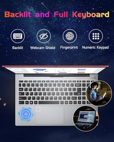 NIMO 15.6 IPS FHD-Laptop, 16GB RAM 1TB SSD Intel Pentium Quad Core N100, Computer with Backlit Keyboard Fingerprint (Beat to i3-1115G4 Up to 3.4GHz) Laptops for Student, Win 11 Red - Image 5