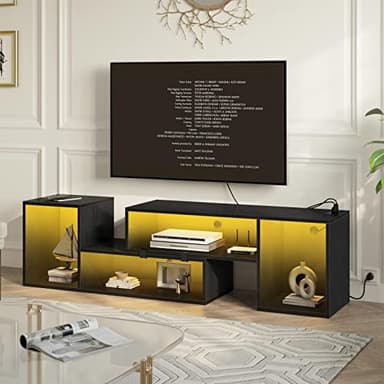 Rolanstar Deformable TV Stand with LED Strip & Power Outlets, Modern Entertainment Center for 45/50/55/60/65/70 inch TVs, Gaming Media 2 Pieces Console Cabinet, Black - Image 7