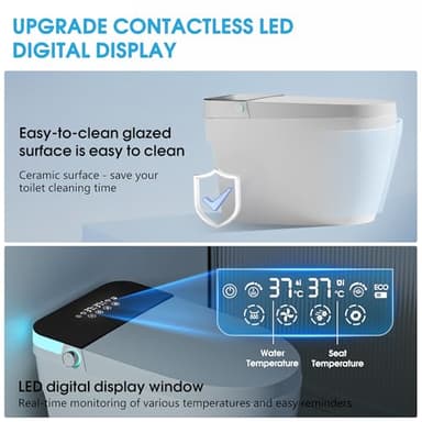 LOUPUSUO Tankless Smart Toilet with Warm Water Sprayer & Dryer, Smart Bidet Toilet with Foot Sensor Operation, Heated Bidet Seat, Auto Smart Toilet with LED Display for Bathrooms - Image 4