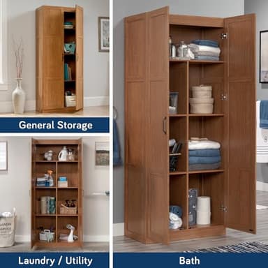 Sauder Select Storage Cabinet, Pantry Cabinet Kitchen Storage with Adjustable Shelves, Bathroom Storage Cabinet, in Highland Oak - Image 5