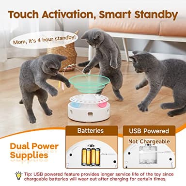Potaroma Cat Toys 3in1 Automatic Interactive Kitten Toy, Fluttering Butterfly, Moving Feather, Track Balls, Dual Power Supplies, USB Powered, Indoor Exercise Kicker (Bright White) - Image 6