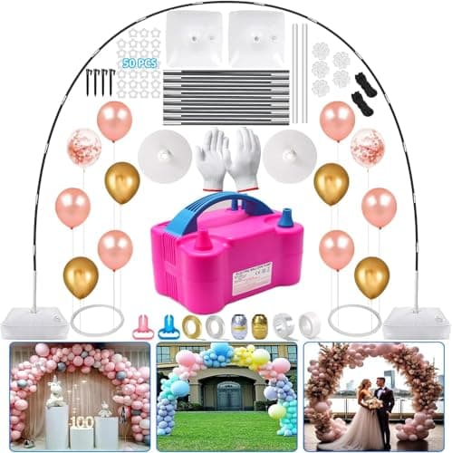 Balloon Arch Kit and Balloon Pump, 10FT Width 9FT Height Adjustable Balloon Arch Stand with NEW DESIGNED 2 Balloon Stands Water Fillable Bases for Wedding Anniversary Mother's Day Party - Image 1
