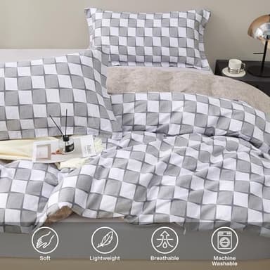 SAPHREAS Gray Checkered Duvet Cover Set Twin Size 2pcs Cotton Soft Plaid Geometric Bedding Comforter Cover 1 Duvet Cover 68"x90" and 1 Pillow Sham 20"x26" - Image 4