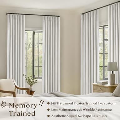 TWODRAPES 90 Inch Linen Blackout Curtains Pinch Pleated for Living Room Thermal Noise Reduction Two Layer 100% Black Out Curtains with Liner Back Tab Pinch Pleat Rings Hooks Window Drapes Track Ivory - Image 2