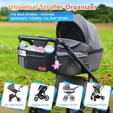 Christmas Stocking Stuffers White Elephant Gifts for Adults: Guiseapue Universal Stroller Organizer with Cup Holder, Stroller Caddy with Shoulder Strap, Baby Accessories Fit Uppababy, Baby Jogger - Image 6