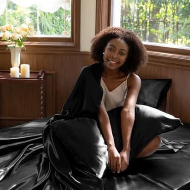 CozyLux Satin Sheets King Size - 4 Piece Black Bed Sheet Set with Silky Microfiber, 1 Deep Pocket Fitted Sheet, 1 Flat Sheet, and 2 Pillowcases - Smooth and Soft - Image 5