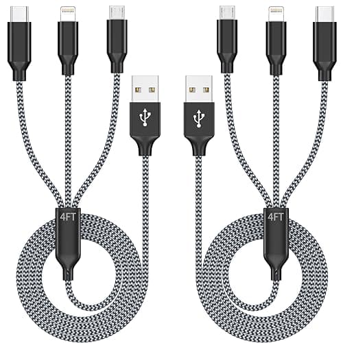 Multi Charging Cable 4ft 2Pack 3in1 Charger Cord, Multiple iPhone Charger Lightning Wire Nylon Braided MFi Certified Universal for Apple USB Type c Micro Phone - Image 1