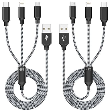 Multi Charging Cable 4ft 2Pack 3in1 Charger Cord, Multiple iPhone Charger Lightning Wire Nylon Braided MFi Certified Universal for Apple USB Type c Micro Phone - Image 1