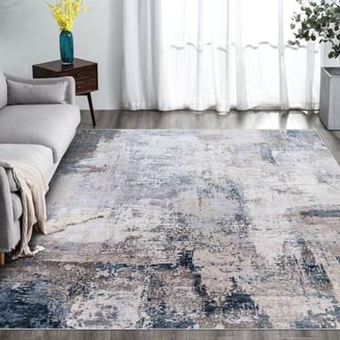 vivorug Washable Rug, Ultra Soft Area Rug 8x10, Non Slip Abstract Rug Carpet, Stain Resistant Rugs for Living Room Bedroom, Modern Fluffy Rug (Gray/Navy, 8'x10') - Image 1