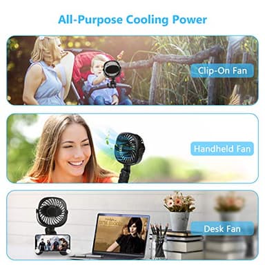 DR.PREPARE Stroller Fan, Portable Handheld Clip On Fans, Personal Desk Baby Fans with Flexible Tripod, 3 Speed Settings, 360ºRotation, USB Fan for Stroller, Camp, Car, Travel, Gym - Image 2