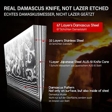 SHAN ZU Chef Knife 8 Inch Japanese Steel Damascus Kitchen Knife, Professional Kitchen Knives Sharp High Carbon Super Steel Kitchen Utility Knife - Image 3