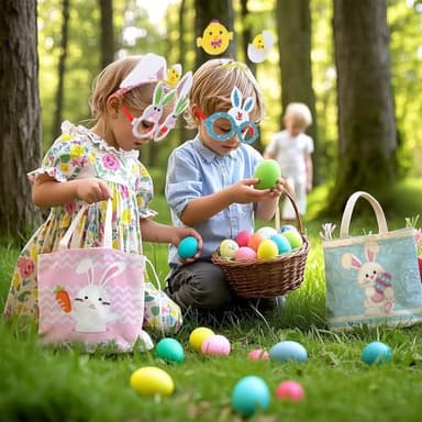 SMSREAMEN 2 Pcs Easter Egg Baskets for Kids, Easter Eggs Hunt Basket for Kids Empty, Bunny Basket Egg Gifts Bags with Rabbit Fluffy Ears, Includes Fun Easter Accessories for Girls Boys Party Favors - Image 7