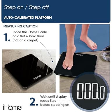 iHome Digital Scale, Bathroom Scale, Batteries Included, Scale Body Weight, Weight Scale, Bathroom Scales for Weight, Digital Scales for Body Weight (Black) - Image 3