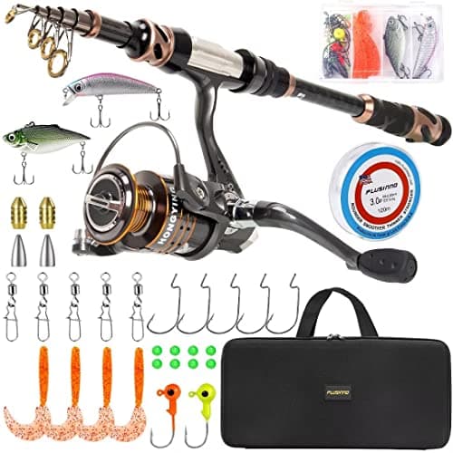 PLUSINNO Fishing Rod and Reel Combos -24 Ton Carbon Fiber Telescopic Fishing Pole - Spinning Reel 12 +1 Shielded Bearings Stainless Steel BB-Free Carrier Bag Case, Travel Saltwater Freshwater Fishing - Image 1
