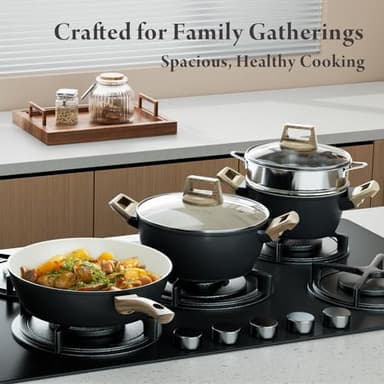 Bazova 24 Pcs Pots and Pans Set Non Stick Ceramic Cookware Set with 3 Stockpots, White Interior Black Exterior, Healthy Non-Toxic, Large Capacity, Induction Compatible, PFAS/PTFE/PFOA Free - Image 7