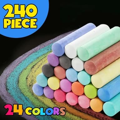240PCS Washable Sidewalk Chalks, 24 Colors Jumbo Chalk for Kids, Non-Toxic Sidewalk Chalk Bulk for Toddler, Dustless Outdoor Chalk Giant Box Chalkboard Chalk for Party Favor Playground, Great for Kids - Image 3