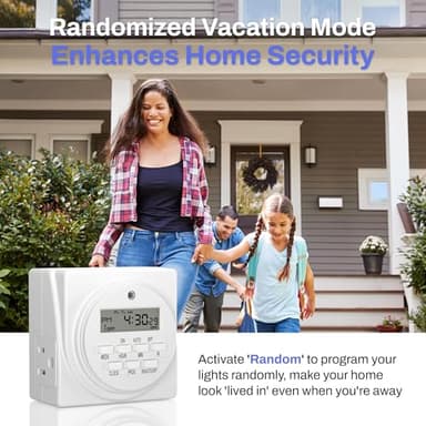 BN-LINK 7-Day Heavy Duty Digital Programmable Timer, 120V, 60Hz, Dual Outlet forLight, ETL Listed (2-Pack) - Image 5