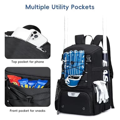 KAVIGOR Baseball Bag for Youth and Adult, Softball Backpack 40L Large Capacity, Bat Backpack with Shoes Compartment and Hidden Helmet Holder - Image 4