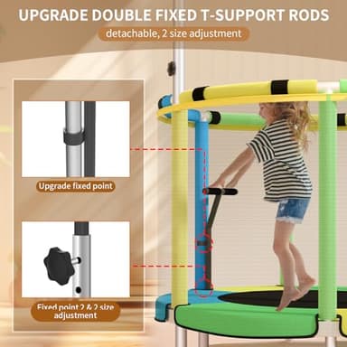 Trampoline for Kids, Adjustable Baby Toddler Trampoline with Basketball Hoop, Round Bottom Indoor Outdoor Toddler with Enclosure (Light Blue Green) - Image 2