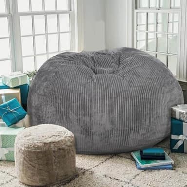 Classic Bean Bag Chair, with Faux Rabbit Fur Cover for Teens and Kids, Memory Foam Bean Bag Chairs, Ultra Soft Faux Fur Fabric, 2.5 feet Round Fluffy Bean Bag Sofa - Image 7