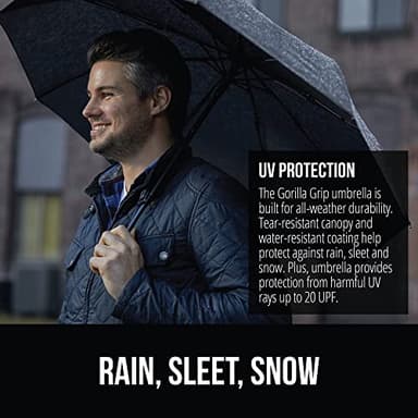 GORILLA GRIP Strong Stick Umbrella for Rain, Compact Travel One-Click Automatic Open Close, Lightweight, Portable, US Designed Reinforced Fiberglass Ribs, Wind Resistant, Easy Collapse, Black - Image 3