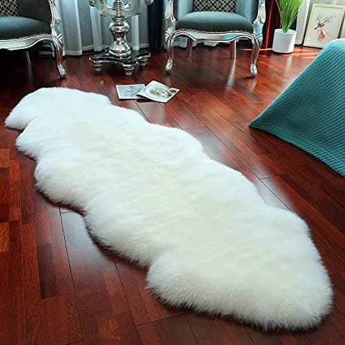 LLB Genuine Sheepskin Area Rug Wool Rug Fur Carpet Fluffy Shaggy Fur Rug for Living Room Kids Bedroom Real Sheepskin Throw Lambskin Rugs Sofa Mat Chair Seat Covers (Ivory White, 2 x 6 ft Sheepskin) - Image 1