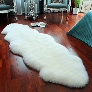 LLB Genuine Sheepskin Area Rug Wool Rug Fur Carpet Fluffy Shaggy Fur Rug for Living Room Kids Bedroom Real Sheepskin Throw Lambskin Rugs Sofa Mat Chair Seat Covers (Ivory White, 2 x 6 ft Sheepskin) - Image 1