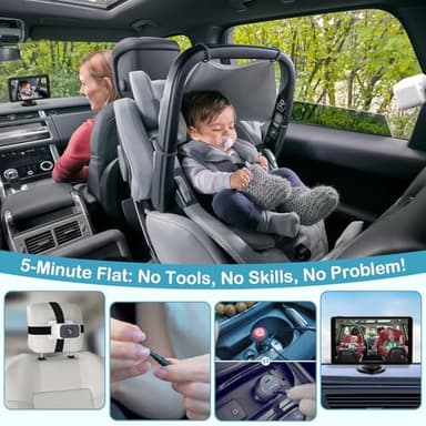 pemacom Baby Car Camera for 2-Kids: 7 Inch IPS Display with Dual Carseat Cameras, Split Screen, Night Vision, HD 1080P - USB Powered Easy Install Rear Facing Backseat Camera for Twins - Image 7