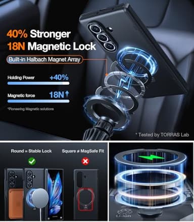 TORRAS 360 Spin Magnetic Stand for Galaxy Z Fold 7 Case, MIL-Grade Hinge Protection, Fit for Magsafe, 360 Kickstand & Ring Holder, Armor Hard Slim Case for Samsung Galaxy Z Fold 7, Black - Image 4