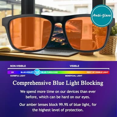 HMITY 2 pack 99% Blue Light Glasses Men Woman, Computer Gaming Glasses for Men, Blue Light Filtering Amber Lenses Anti-Fatigue & Eye Strain(A1 Black & Transparent) - Image 4