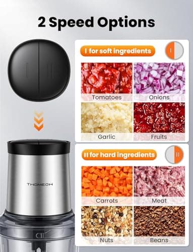 TWOMEOW Food Processor 4 Cup, Electric Food Chopper, 【Small but Powerful】Meat Grinder with 2 Bowls, 2 Speed & 4 Blades for Vegetable, Meat, Nuts, Functions for Chopping, Dicing, Mixing and Puree - Image 2