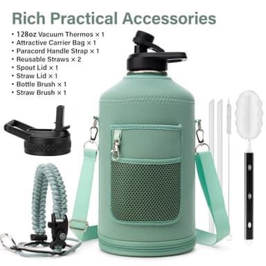 DYSANKY 1 Gallon Water Bottle Insulated | Thickened Stainless Steel Vacuum Metal Water Jug | Portable Sports Large for Gym and Hiking with Straw, Carrier Bag, Handle Strap | BPA-Free 128 oz - Image 2