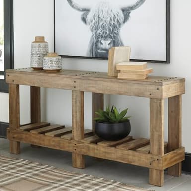 Signature Design by Ashley Susandeer Rustic Farmhouse Console Sofa Table, Brown - Image 2