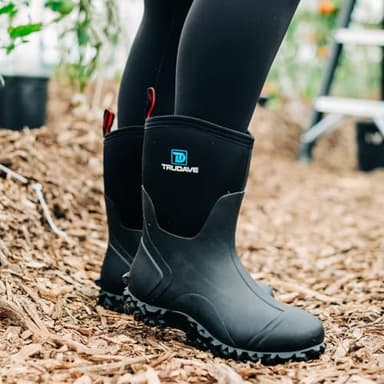 Trudave Rubber Boots for Women with Steel Shank, 6mm Neoprene Mid Calf Rain Boots, Waterproof Insulated Mud Work Boots All Season, Black, Size 5 - Image 7