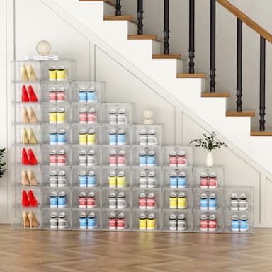 XL Large 8 Pack Shoe Storage Organizer Clear Plastic Boxes Stackable Thicken Material Easy to Assemble Fit Sneaker Storage Size 12 13 14,Plastic Shoe Storage Organizer for Closet with Lids and Door - Image 6