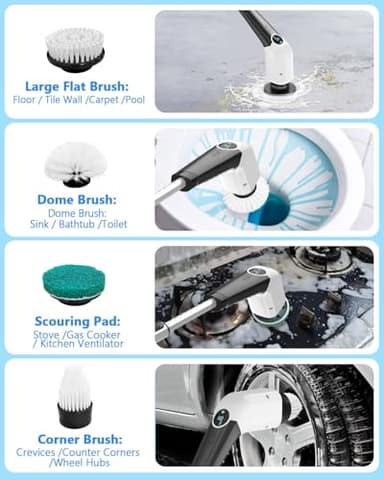 Bathroom Scrubber Electric Electric Spin Scrubber with 8-in-1 Replaceable Brush Heads Electric Brush Cleaner for Bathroom with Power LCD Display, 3 Adjustable Speed - Image 6