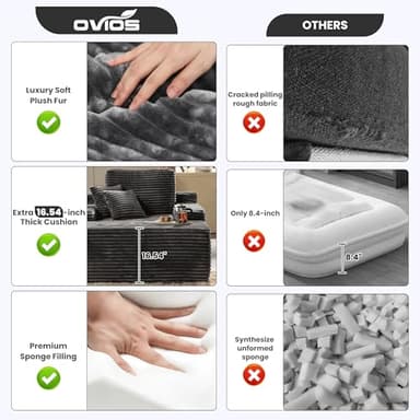 ovios 67'' Chaise Lounge Chair Indoor, Oversized Upholstered Sofa Bed, Sleeper Couch Reading Chairs Fluffy Plush Faux Fur Cloud Sofas Couches for Living Room, Grey - Image 8