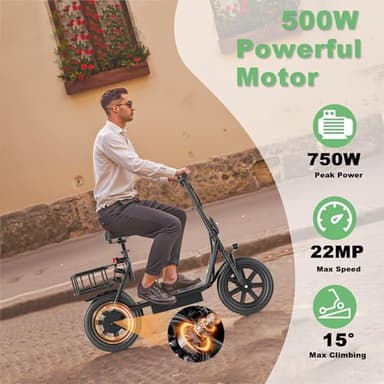 NAVIC Electric Scooter Adults,27Mile Range,Top Speed 22Mph,750W Peak Motor,14'' Pneumatic Tires,Electric Scooter for Adults,Foldable e Scooter with Back Basket - Image 2
