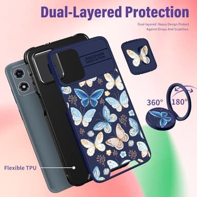 Funermei for Moto G Play 4G 2024 Case - Women Girls Cute Phone Cover Girly Pretty Aesthetic Butterfly Unique Design with Camera Cover and Ring Stand Funda for Motorola G Play 4G 2024 - Image 5