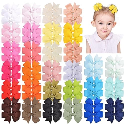Choicbaby 2.3 Inches Mini Baby Hair Bows 60pcs Grosgrain Ribbon Toddler Hair Accessories with Alligator Clip Bow for Baby Girls Toddlers Gift - Image 1