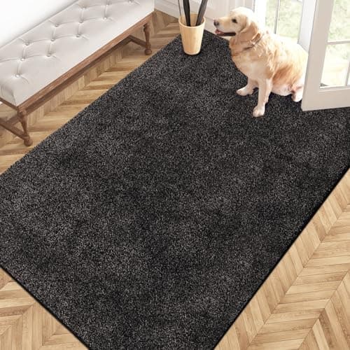 PURRUGS Easy Care Area Rug 4ft x 6ft, Non-Slip Machine Washable Entryway Rug, Dog Door Mat, Stain Resistant Accent Rug for Hallway, Living Room, Bedroom and Mudroom, Charcoal - Image 1