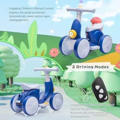 JoyRydz 6V Electric Baby Balance Bike with Bubble Machine,4 in 1 Toddler Balance Bike w/Remote Control for 1 Year Old Boys Girls Kids Bubble Bike Ride on Toys w/Powered Motor,Music,LED Lights (Blue) - Image 3